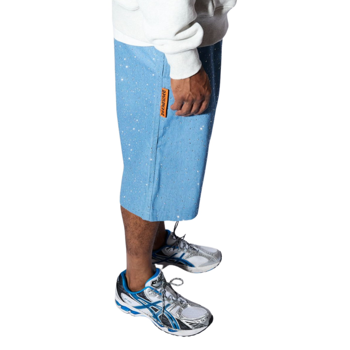 MEN -GLITTER BAGGY DENIM SHORTS- PLEASURES - Bleu