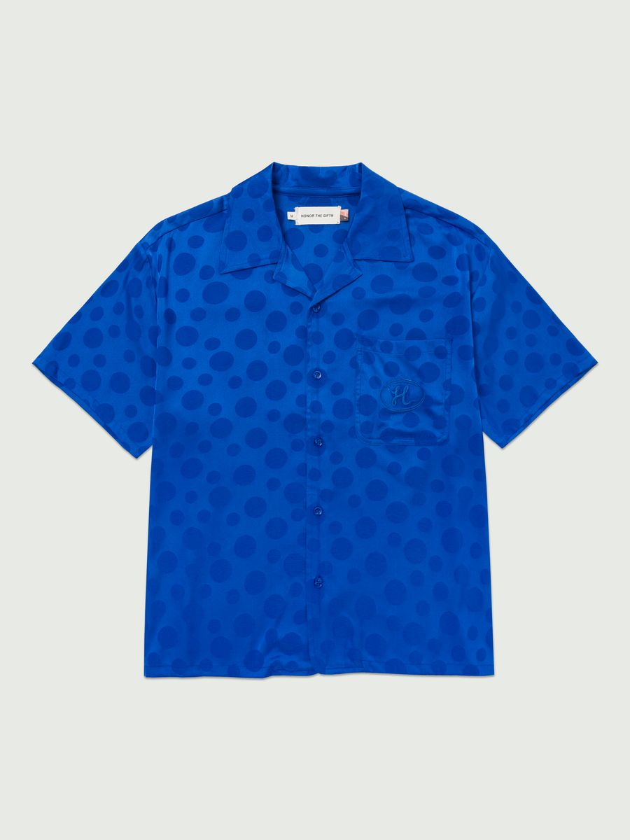MEN - SHIRT POKA DOT CAMP BLEU - HTG