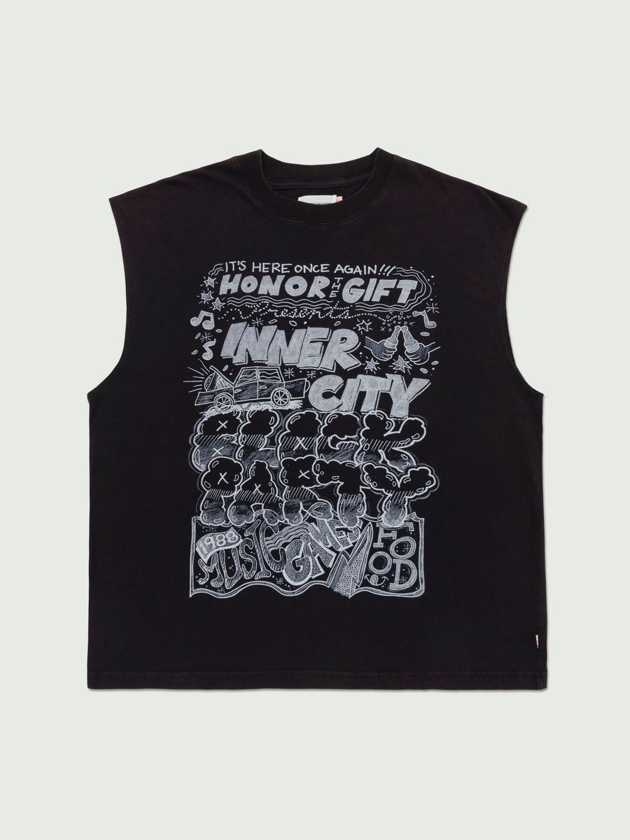 MEN - SHORT SLEEVE TEE BLOCK PARTY CUT OFF BLACK - HTG