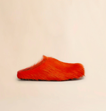 Sabot fussbett en cuir effet poulain à poils longs orange - Marni