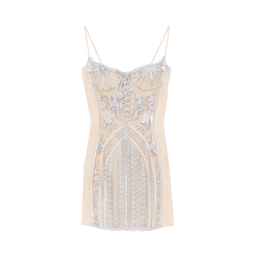 WOMEN - Mini Dress Embroidered illusion tulle silver - The Attico