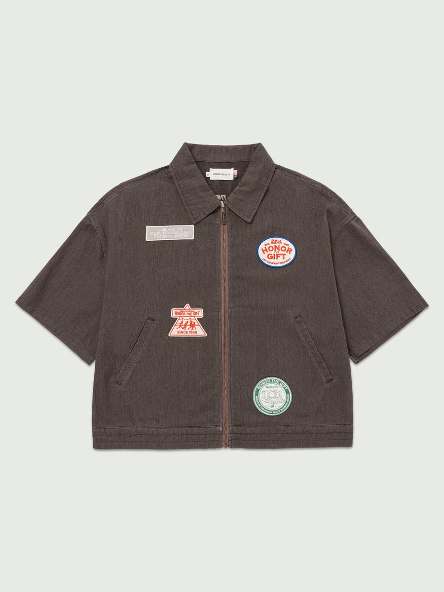 MEN - SHIRT TWILL FULL ZIP BROWN - HTG