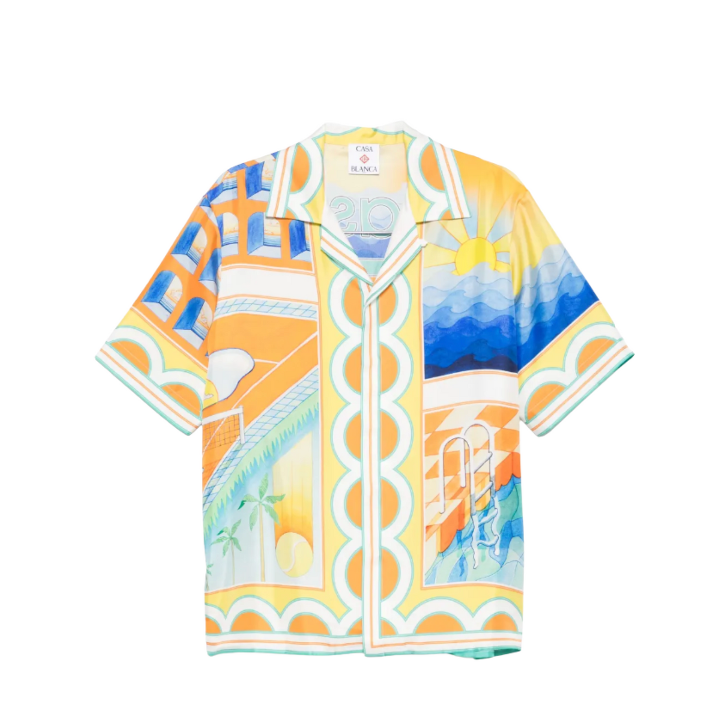 MEN - Silk Shirt Cuban collar surreal pool orange/multi - Casa Blanca
