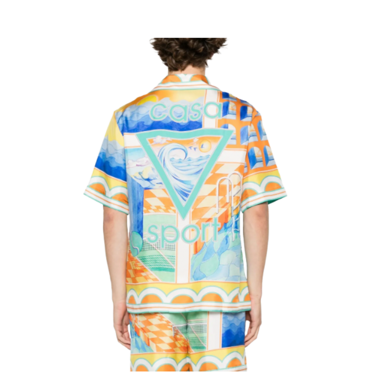 MEN - Silk Shirt Cuban collar surreal pool orange/multi - Casa Blanca