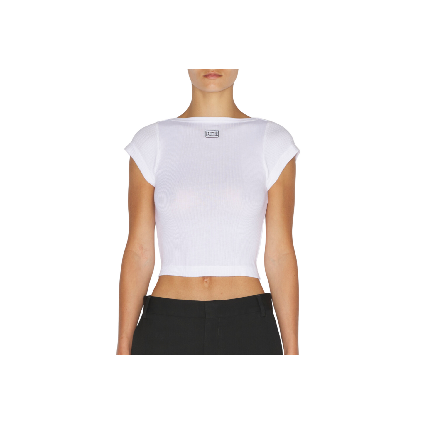 WOMEN - CROP BABY TEE WITH "GAULTIER" PATCH WHITE - JPG