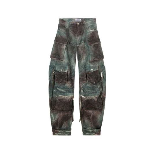 WOMEN - Long Pant Faded canvas stainde green camouflage - The Attico