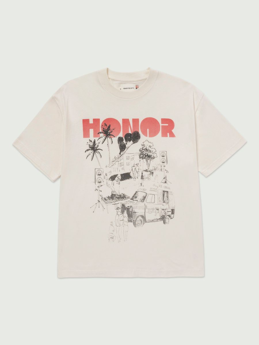 MEN - T-SHIRT BLOCK PARTY cream/red - HTG