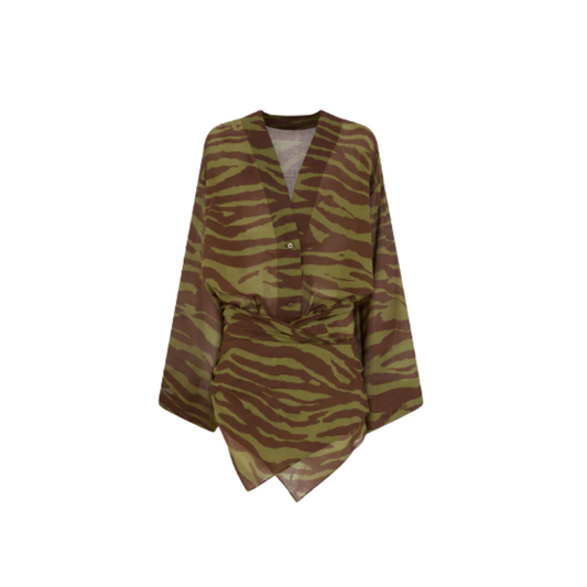 WOMEN- MINI DRESS DARK GREEN AND DARK BROWN - The Attico