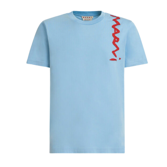 MEN -T-shirt coton bleu clair logo raccommodé - Marni