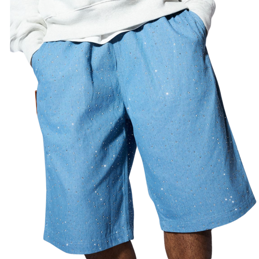 MEN -GLITTER BAGGY DENIM SHORTS- PLEASURES - Bleu