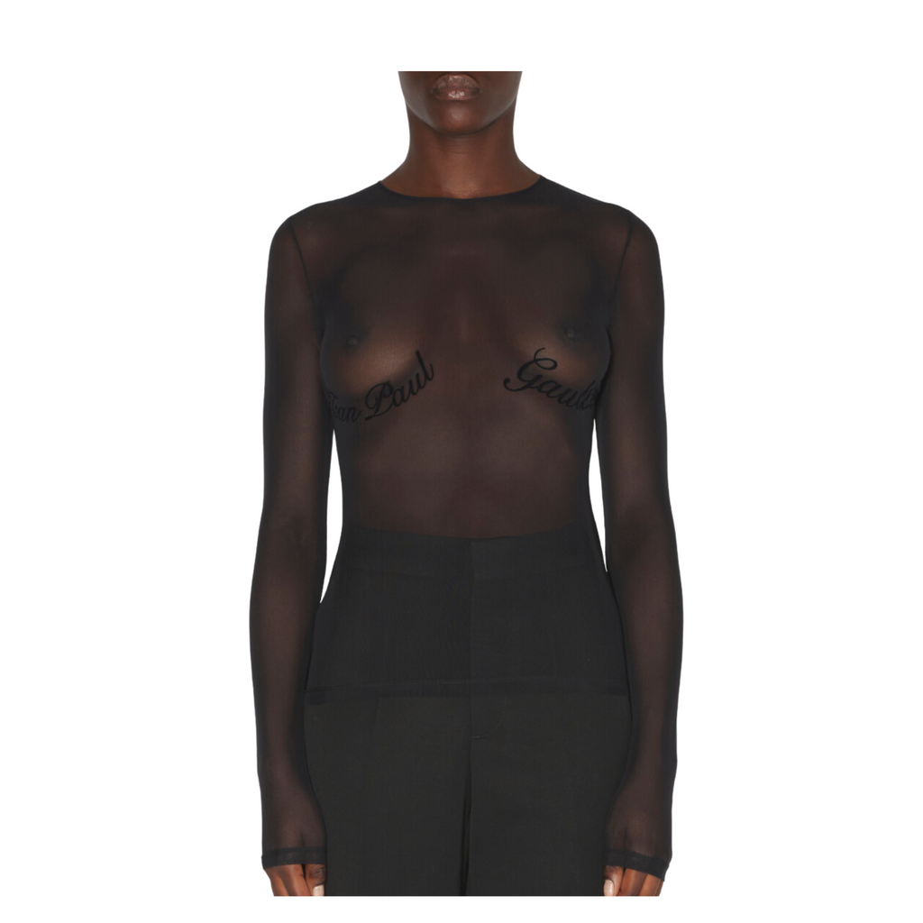 WOMEN -MESH LONG SLEEVES TOP VELVET FLOCK "JPG" BLACK - JPG