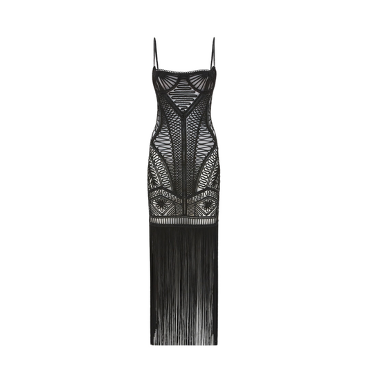 WOMEN - Midi Dress Embroidered illusion tulle Black - The Attico